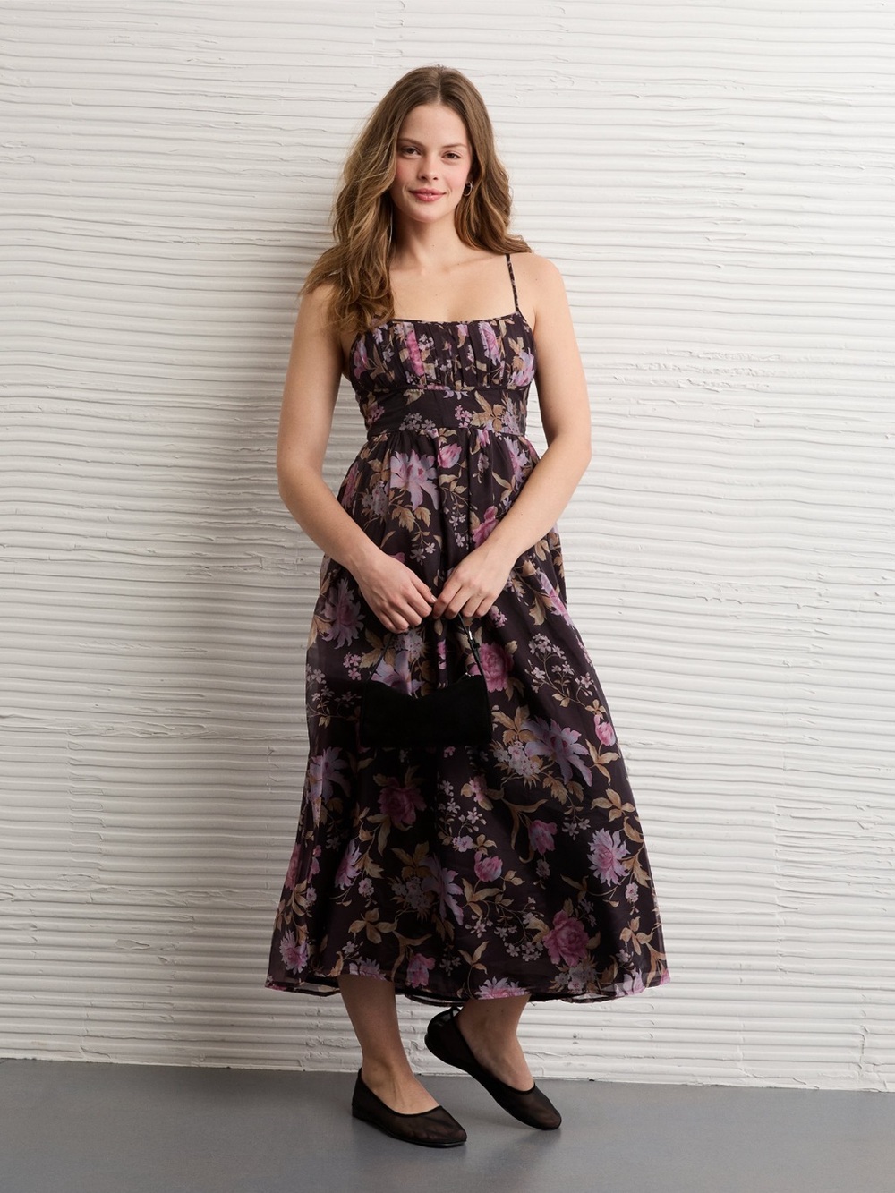 American Eagle Outfitters Floral Midi Dress in Plum and Lavender